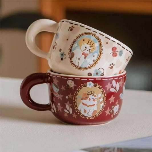 Ceramic Mug with Cute Cat Illustration 可爱小猫陶瓷马克杯