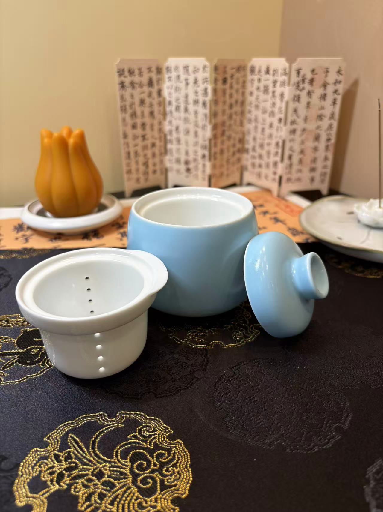 Ceramic Double-Walled Teacup with Infuser 双层防烫带过滤陶瓷茶杯 3色选