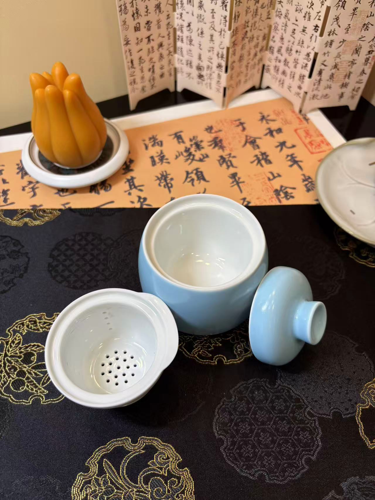 Ceramic Double-Walled Teacup with Infuser 双层防烫带过滤陶瓷茶杯 3色选