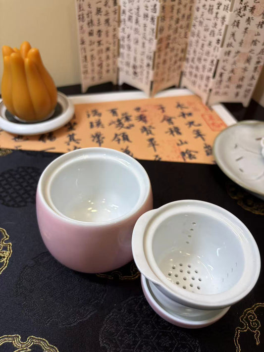 Ceramic Double-Walled Teacup with Infuser 双层防烫带过滤陶瓷茶杯 3色选