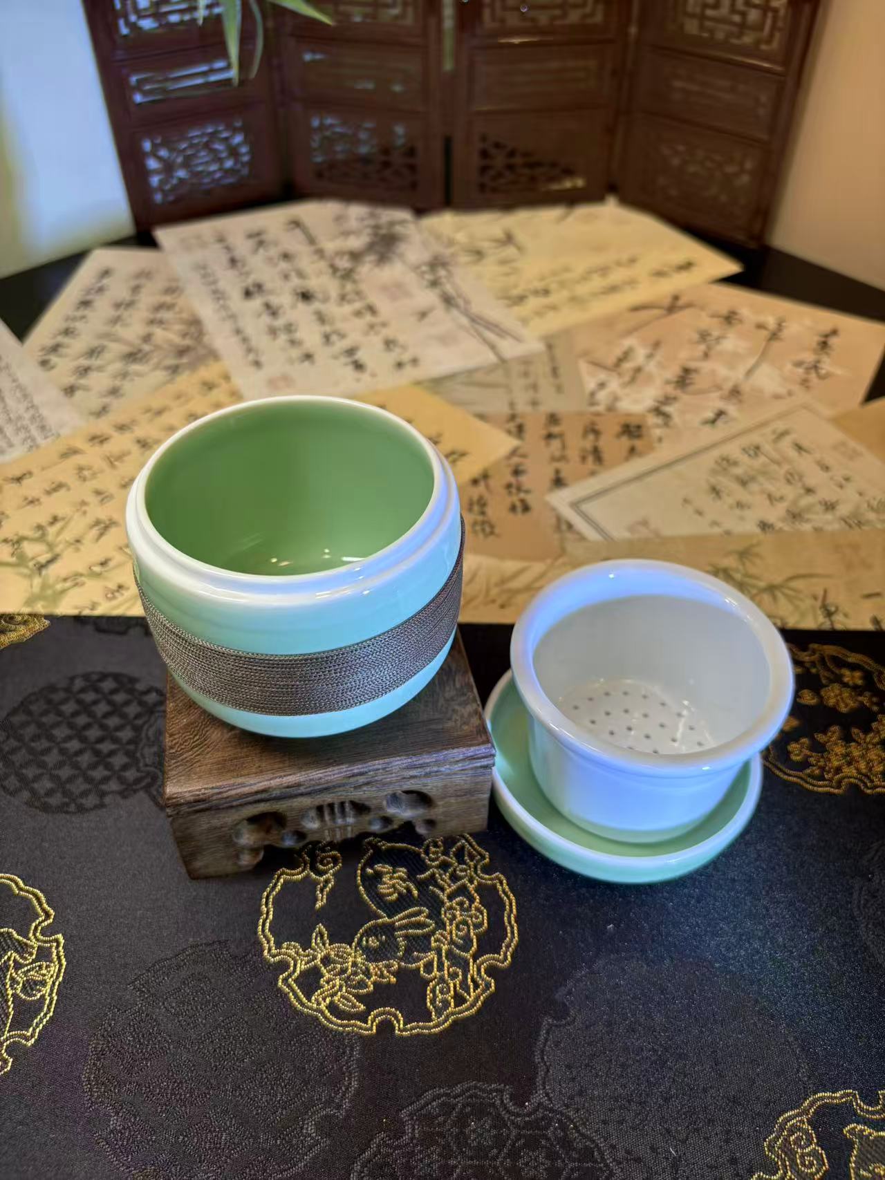 Ceramic Heat-Proof Tea Cup with Infuser 绕绳防烫带过滤陶瓷茶杯