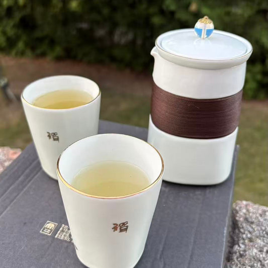 A Luxury Ceramic Tea Set Gift – 1 Teapot, 2 Cups & Storage Box | Blue/White Color 福字釉下彩陶瓷茶具礼盒套装 1壶2杯+礼盒 蓝/白色2款选
