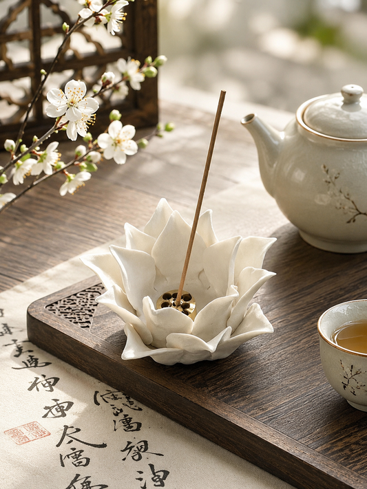 Ceramic Lotus Incense Holder & Candle Tray 陶瓷莲花香盘 | 烛台