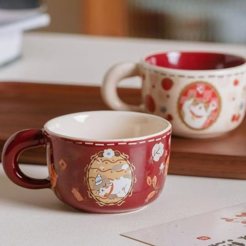 Ceramic Mug with Cute Cat Illustration 可爱小猫陶瓷马克杯