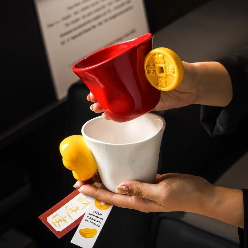Ceramic Mug with Lucky Wealth Design 招财进宝陶瓷马克杯