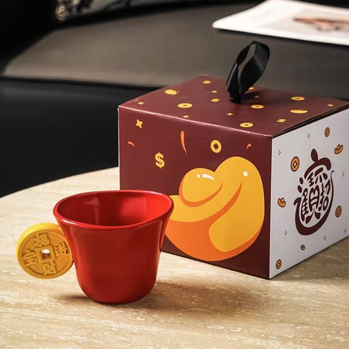 Ceramic Mug with Lucky Wealth Design 招财进宝陶瓷马克杯