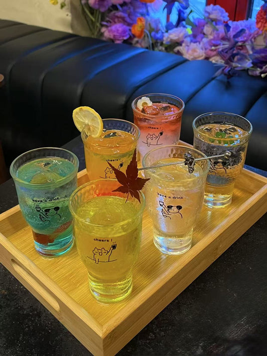 Glass Wide Mouth Cup with Cute Cat & Dog Designs 宽口小猫小狗玻璃杯