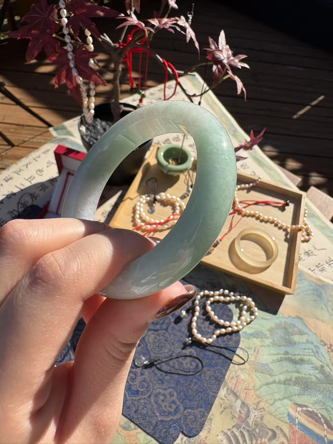 not available Bangle Jade Spring Colors 54mm 春带彩翡翠手镯