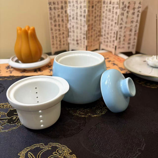 Ceramic Double-Walled Teacup with Infuser 双层防烫带过滤陶瓷茶杯 3色选