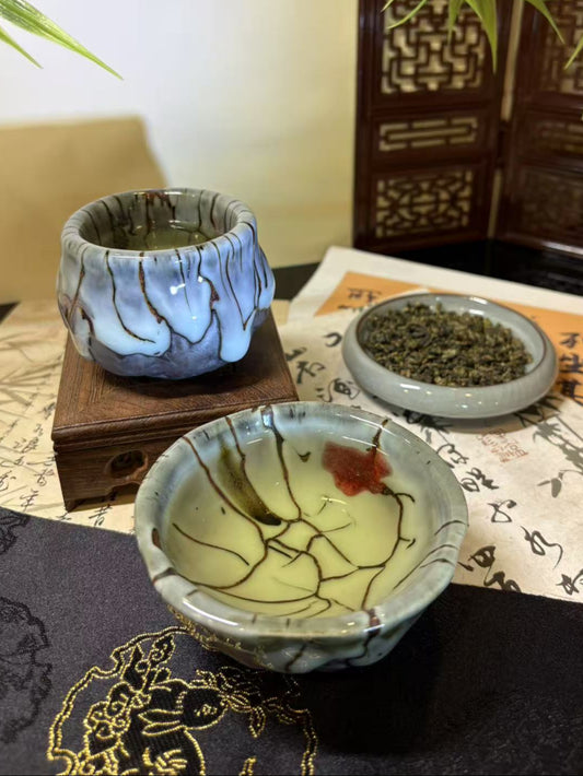 Handcrafted Kaolinite Ceramic Glaze-Drip Teacup 手工高岭土流釉窑变陶瓷茶杯 2款选