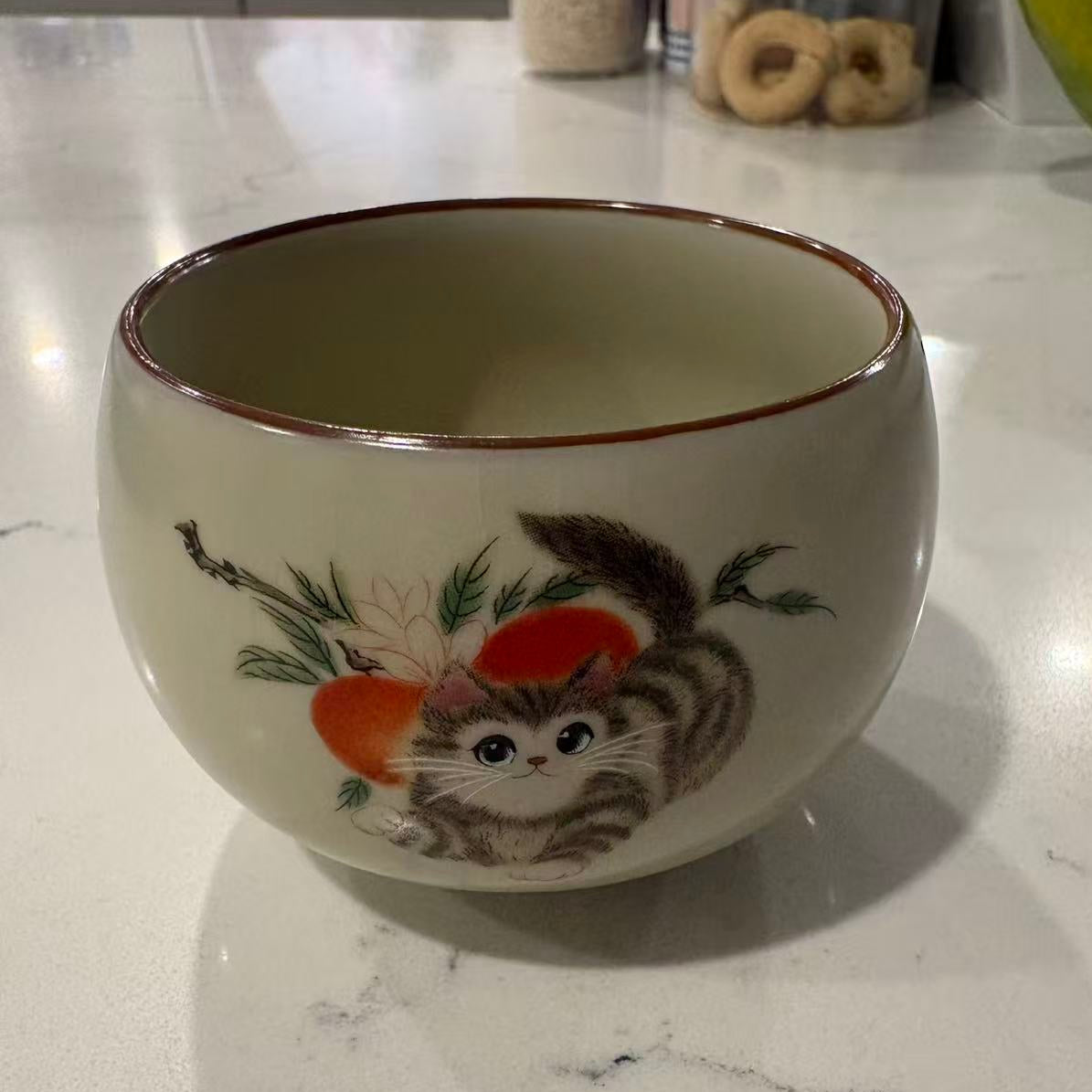 Ceramic Handcrafted Ru Kiln Cute Cat Tea Cup Gongfu Tasting Cup 可爱小猫汝窑陶瓷小茶杯 主人杯 品茗杯
