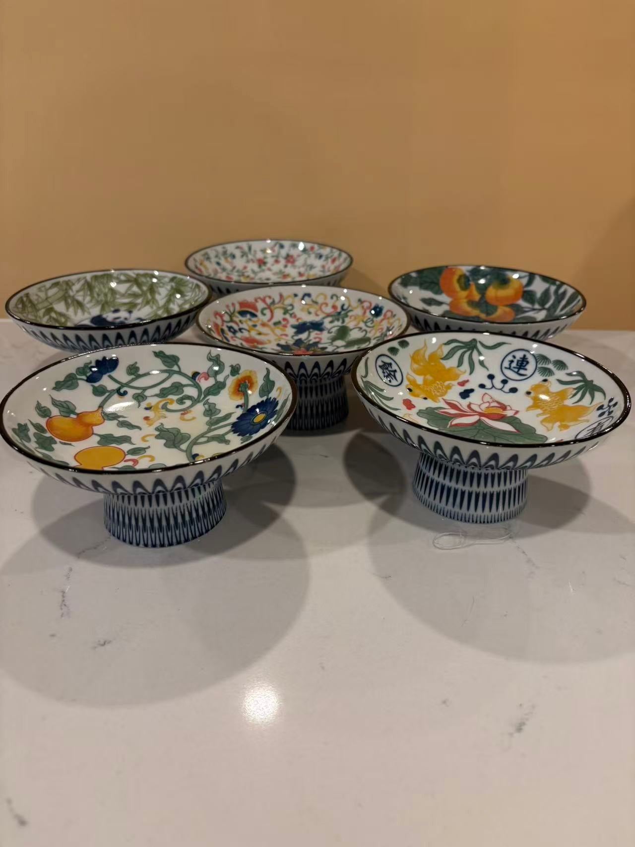 Ceramic Multi-Purpose Elevated Tray | Fruit Plate | Incense Holder | Pet Bowl Multiple Designs 多用途高足陶瓷盘 果盘 香盘 宠物碗 多款图案可选