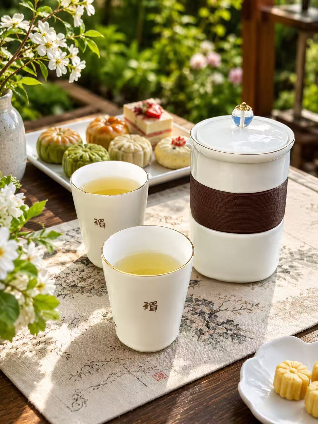A Luxury Ceramic Tea Set Gift – 1 Teapot, 2 Cups & Storage Box | Blue/White Color 福字釉下彩陶瓷茶具礼盒套装 1壶2杯+礼盒 蓝/白色2款选
