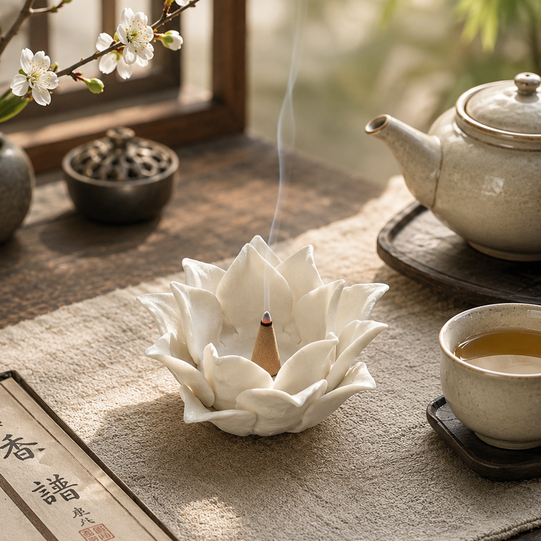 Ceramic Lotus Incense Holder & Candle Tray 陶瓷莲花香盘 | 烛台