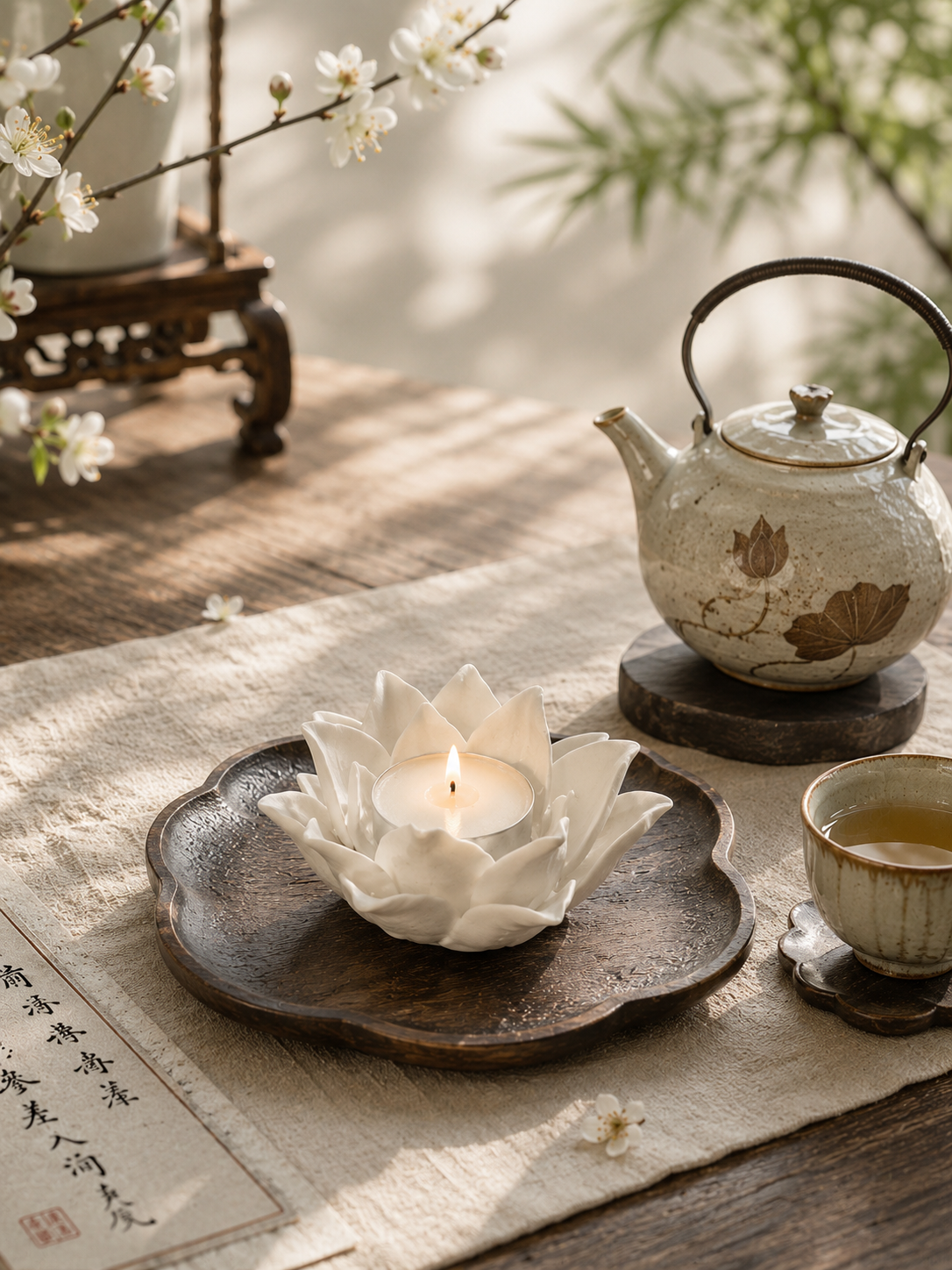 Ceramic Lotus Incense Holder & Candle Tray 陶瓷莲花香盘 | 烛台