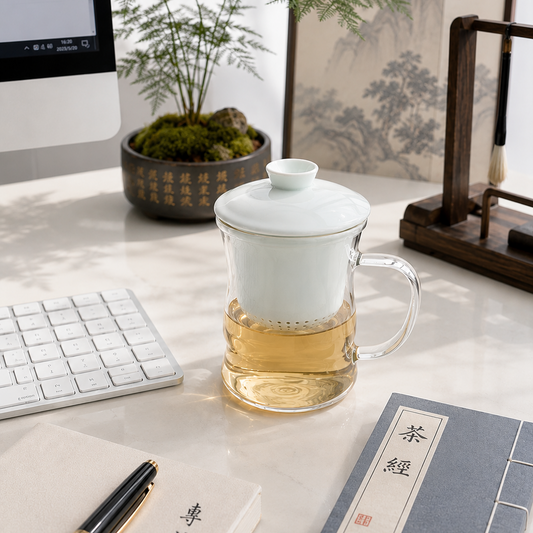 Glass Tea Infuser Cup with Ceramic Filter 大容量茶水分离泡茶杯 350 ml 淡蓝/淡粉两色选