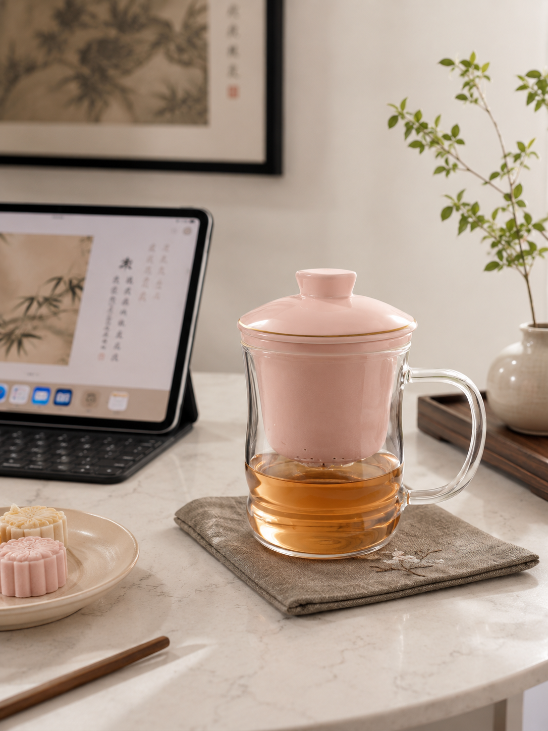 Glass Tea Infuser Cup with Ceramic Filter