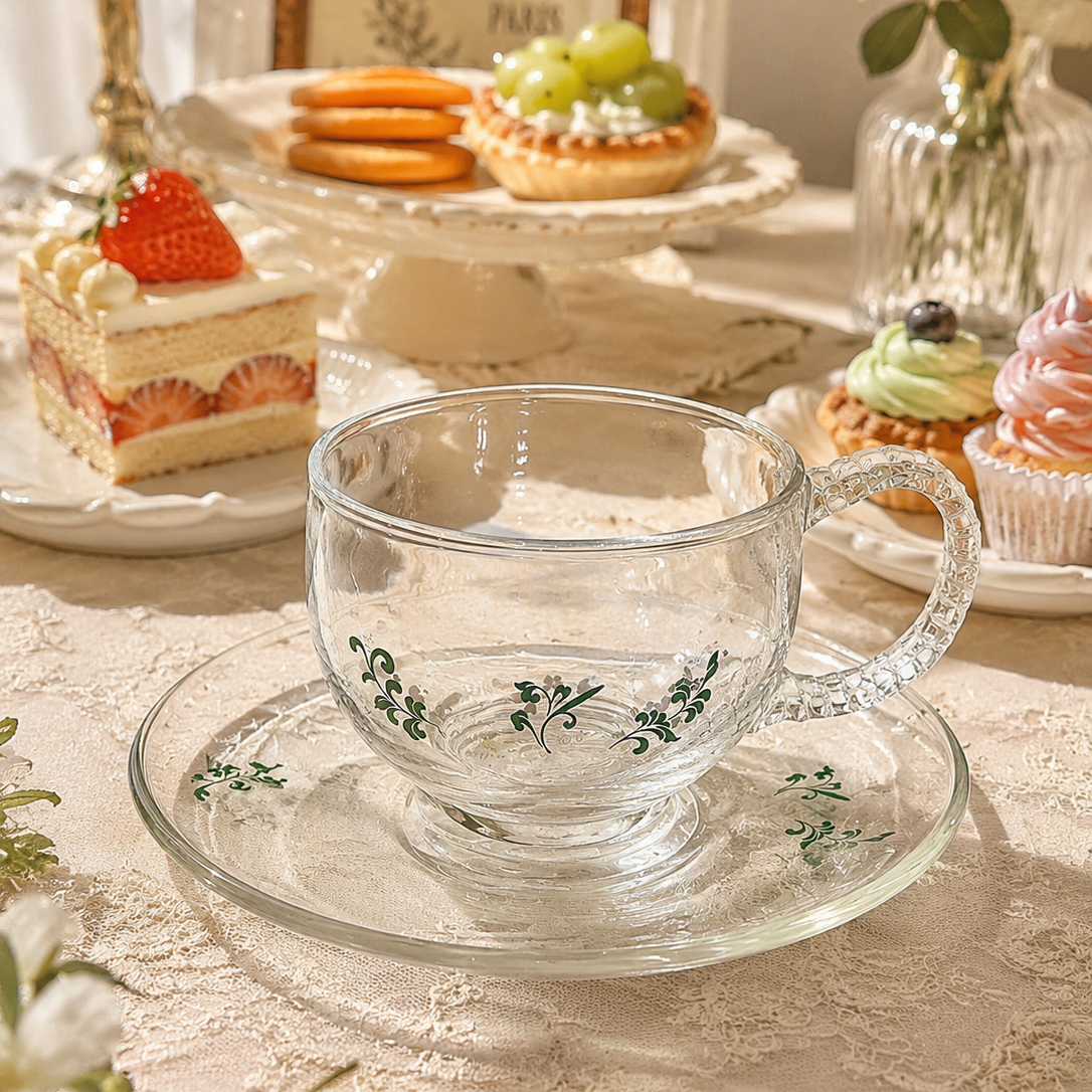 Glass Coffee Cup 玻璃咖啡杯 200ml 一屋窑 印花/透明两款选