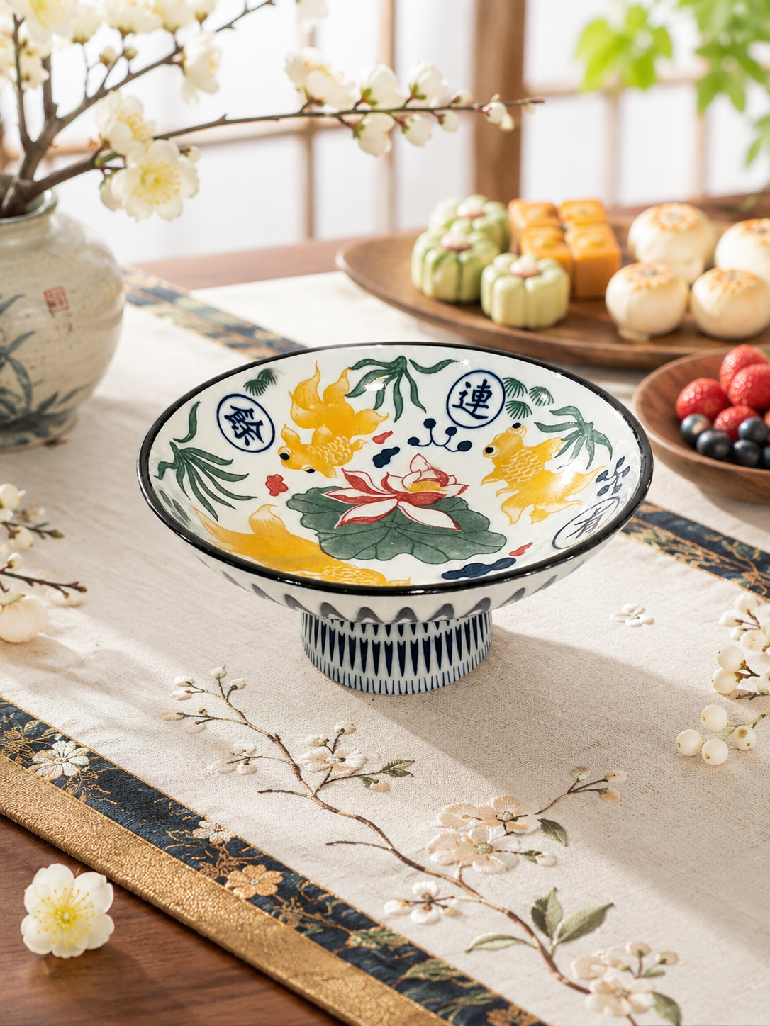 Ceramic Multi-Purpose Elevated Tray | Fruit Plate | Incense Holder | Pet Bowl Multiple Designs 多用途高足陶瓷盘 果盘 香盘 宠物碗 多款图案可选