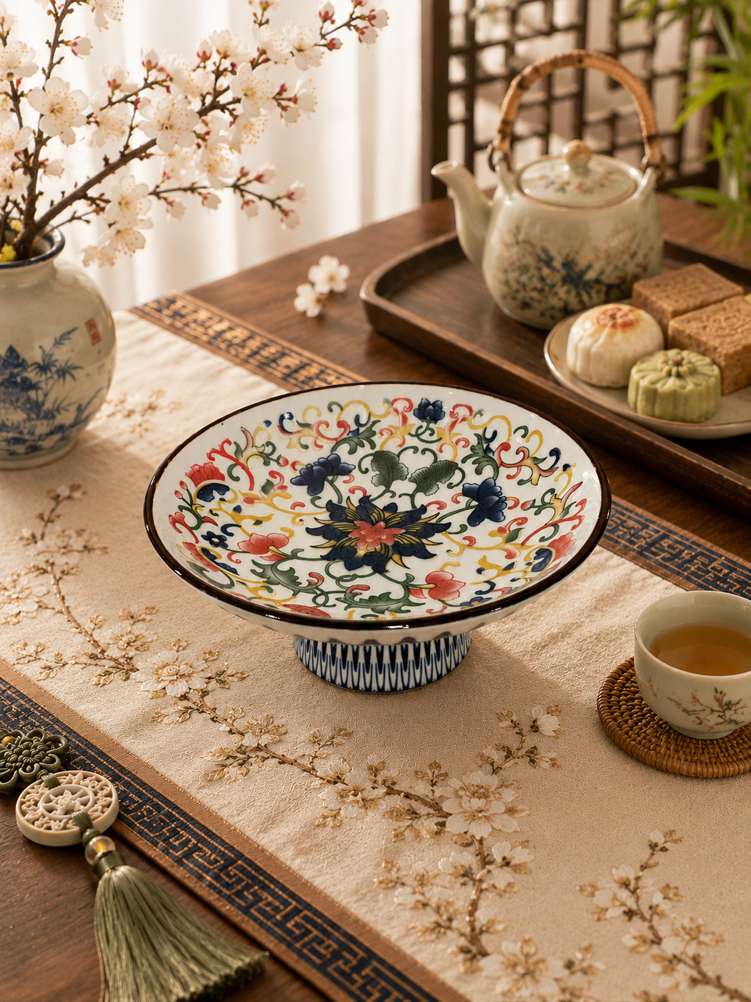 Ceramic Multi-Purpose Elevated Tray | Fruit Plate | Incense Holder | Pet Bowl Multiple Designs 多用途高足陶瓷盘 果盘 香盘 宠物碗 多款图案可选
