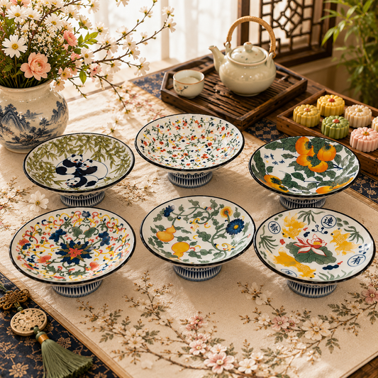 Ceramic Multi-Purpose Elevated Tray | Fruit Plate | Incense Holder | Pet Bowl Multiple Designs 多用途高足陶瓷盘 果盘 香盘 宠物碗 多款图案可选